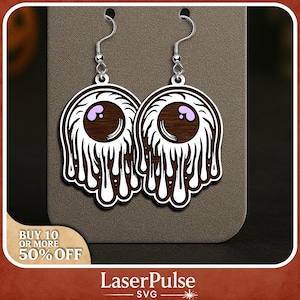 Melting Eyeball Earring SVG, Creepy Halloween Dangle Earrings for Laser Cutting and Engraving, Spooky Horror Jewelry Glowforge Lightburn