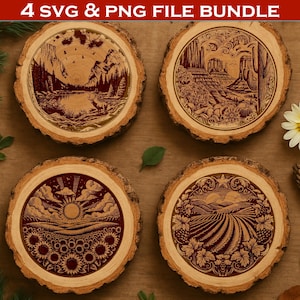 Serene Landscapes SVG PNG-bundel – 4 schilderachtige ontwerpen voor lasergravure, sublimatie, shirts, bekers, stickers en meer