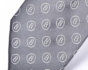 Grey Bitcoin Necktie, crypto necktie,bitcoin gift, bitcoin christmas, bitcoin christmas gift, blockchain necktie, blockchain gift for men