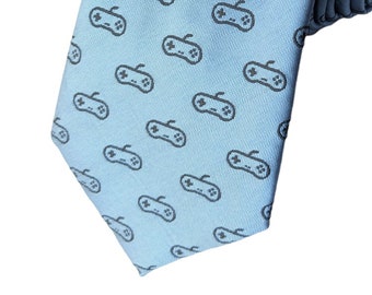 Light Blue Video Game Necktie, necktie - gamer gift, men's gamer gift, men's gaming gift - gamer necktie - video game necktie, handmade