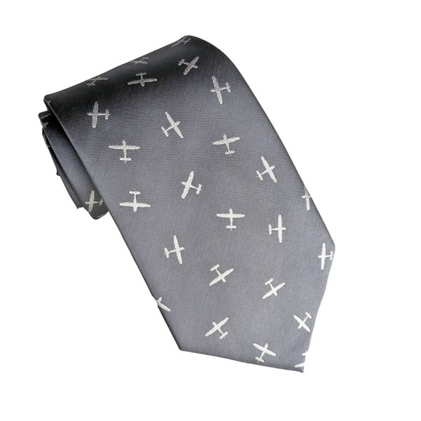 Grey Biplane Airplane Necktie - Airplane Tie -Flight School gift - Airplane Gift - Pilot Gift - Gift for Pilots -  Flying Gift