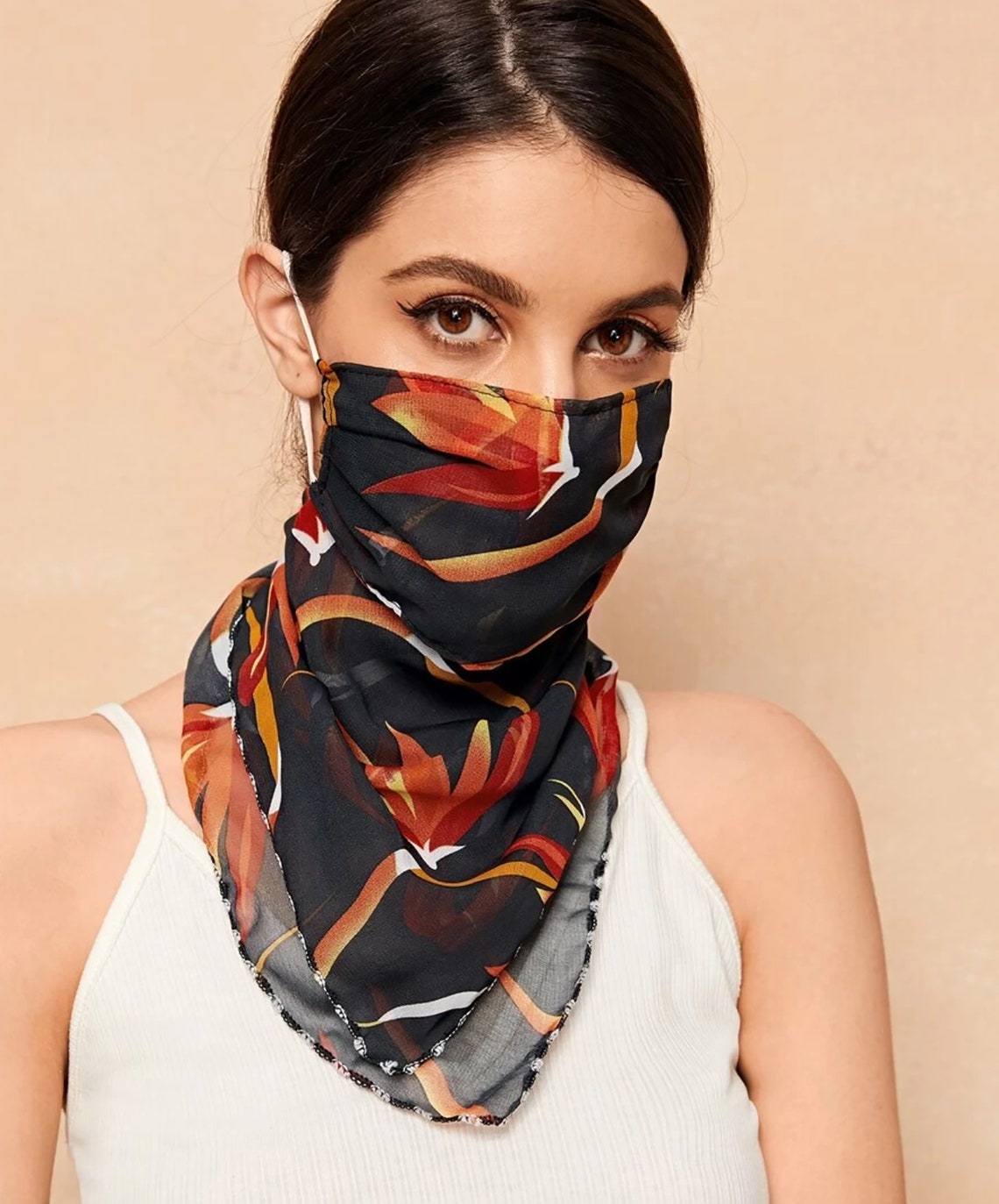 Summer Breathable Light Thin Chiffon Face Mask Veil Red/black Etsy