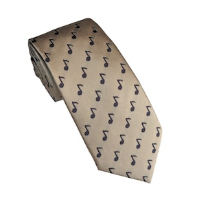 Khaki Music Note Necktie -  music necktie, musician necktie ,music teacher gift, music teacher christmas, music gift for men, music handmade