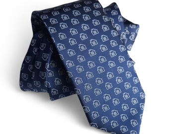 Men's Real Estate Neck Tie Navy - House Necktie - Contractor Gift - Architect Gift - Construction Gift - Realtor Gift for Men - Real Estate