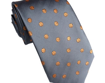 Men's Basketball Tie - LA Lakers Necktie - Grey Basketball Tie - Basketball Necktie -  Basketball Necktie
