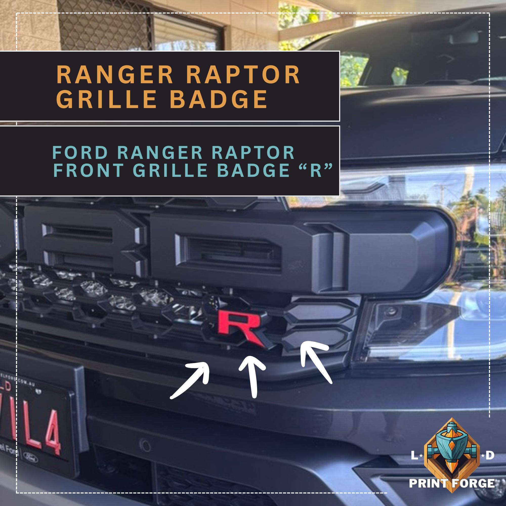 Ford Ranger Raptor Grille Badge | Next-Gen Ranger Front Emblem | Custom Contoured Raptor Grille Logo | AU/US Fit | Ford Accessories