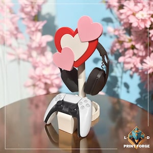 Soporte para auriculares Love Hearts / Soporte para mando / Soporte para auriculares / Soporte para mando / Organizador de escritorio para juegos / Perfecto para un escritorio acogedor