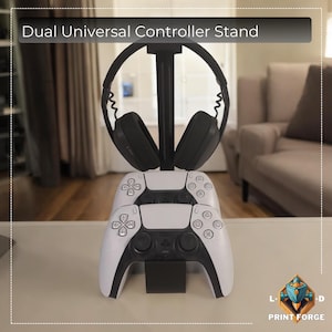 Dual Universal Controller and Headset Desk Stand | Controller Holder | Headphone Stand | Controller Stand | Gaming Desk Organizer |