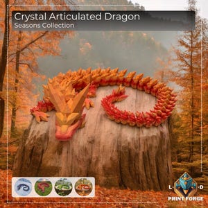 Kristall Gliederdrache (Jahreszeiten) | 3D gedruckte Drachen Figur | Gliederdrache Spielzeug | Sammlerstück Fantasy Drache | Einzigartiges Fidget Geschenk