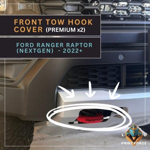 Premium Front &quot;Raptor&quot; Text NextGen Ford Ranger Raptor Tow Hook Accent Covers for Round Hooks | Ford Accessories and Parts |  Wildtrak