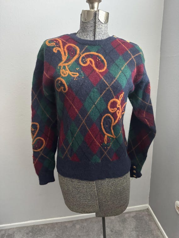 IS578 UKユーロ古着フレッドペリー月桂樹刺繍アーガイル柄薄手カーディガン