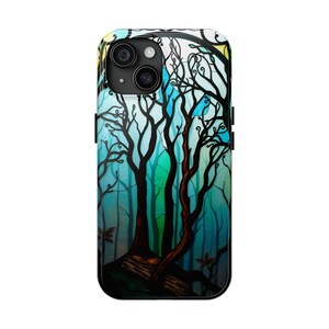 Stained Glass Art Tough Phone Case Forest Stained Glass Phone Case Gift for Nature Lovers Phone Protection Nature Scene