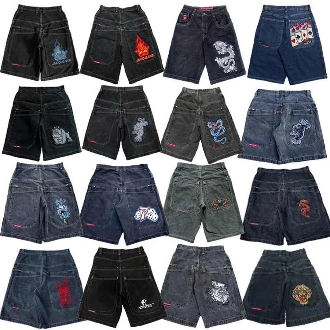 HOUZHOU Y2k Vintage Baggy Jeans Shorts Woman Streetwear Jorts Korean Harajuku Gothic Oversized Denim Pants Embroidery Summer main image 0