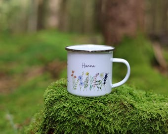 Personalized enamel mug, affirmation, positive affirmation, self-love, affirmation for men, affirmation for women, flowers, leaves