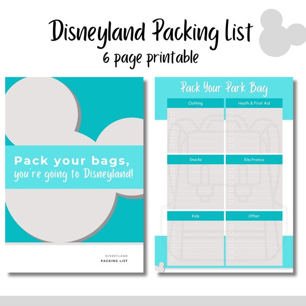 DL Packing List Printable - Suitcase, Carry On, Park Bag, Pool Bag & Grocery List. 6-Page Travel Packing List, Instant Download