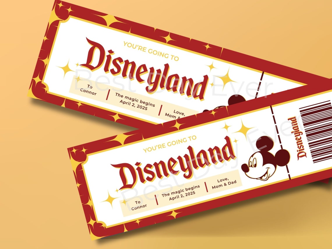 Editable Ticket for Disneyland, Reveal Trip to Kids, Surprise Family