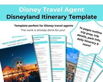 Disneyland Reiseagent Reiseplan Vorlage, 14-seitiger anpassbarer Reiseführer, Reisevorbereitung, Parkdetails & tägliche Reisestrecke, TA Urlaubsplan