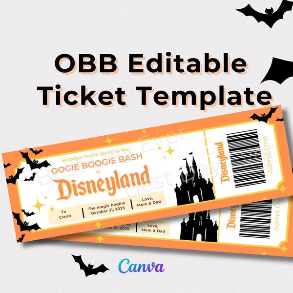Oogie Boogie Bash Disneyland Ticket: Halloween Trip Reveal (Canva Template)