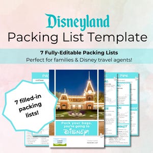 Disneyland Family Packing List Template for Travel Agents, DL Vacation Planner, 7pg Editable Canva Template, Custom Trip Packing Checklist