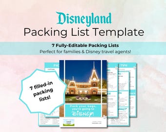 Disneyland Family Packing List Template for Travel Agents, DL Vacation Planner, 7pg Editable Canva Template, Custom Trip Packing Checklist