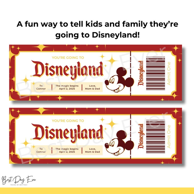 Disneyland Editable Ticket, DL Trip Reveal, Customizable Canva Template ...
