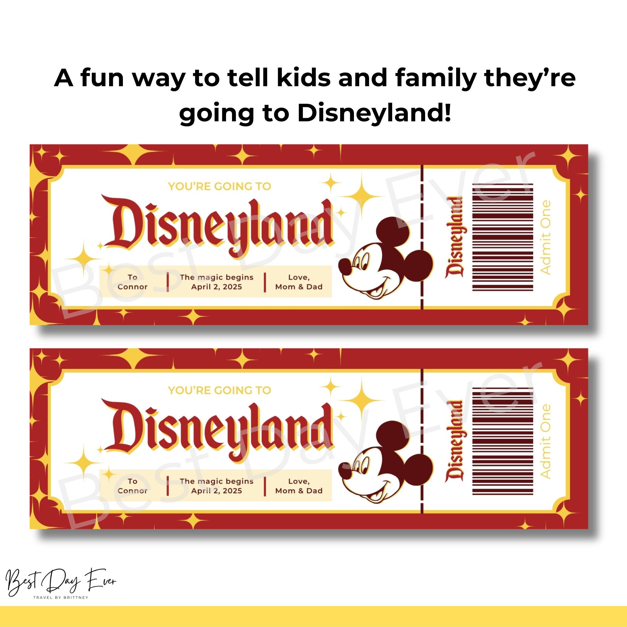 Disneyland Editable Ticket, DL Trip Reveal, Customizable Canva Template ...