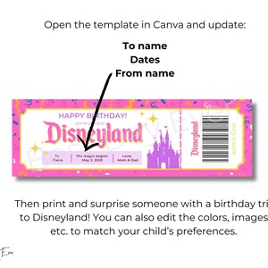 Disneyland Birthday Editable Ticket, Custom DL Trip Reveal ...