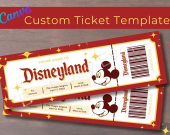 Disneyland Editable Ticket, DL Trip Reveal, Customizable Canva Template, Surprise Vacation Ticket Fillable and Printable, Gift Certificate