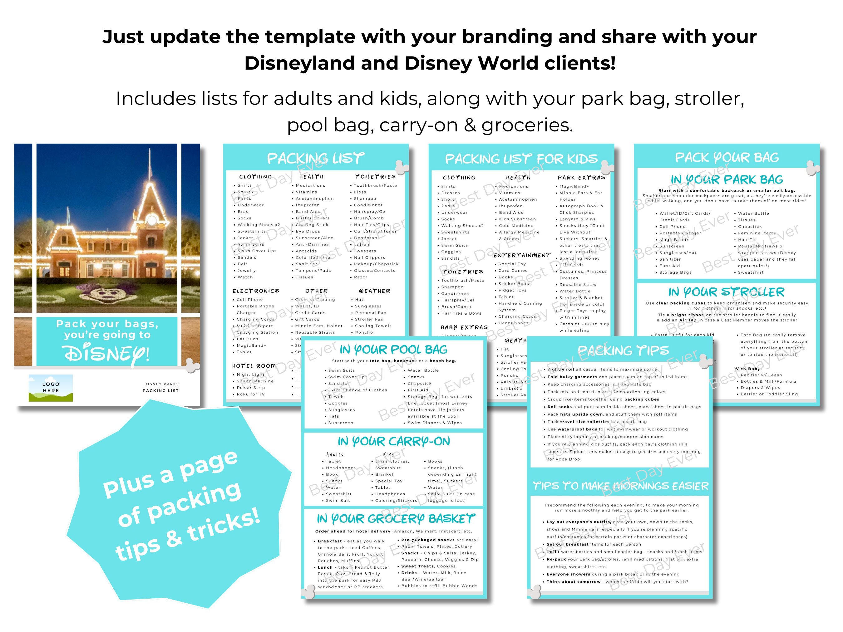 Packing List Template WDW & Disneyland, Travel Agent Template Editable ...
