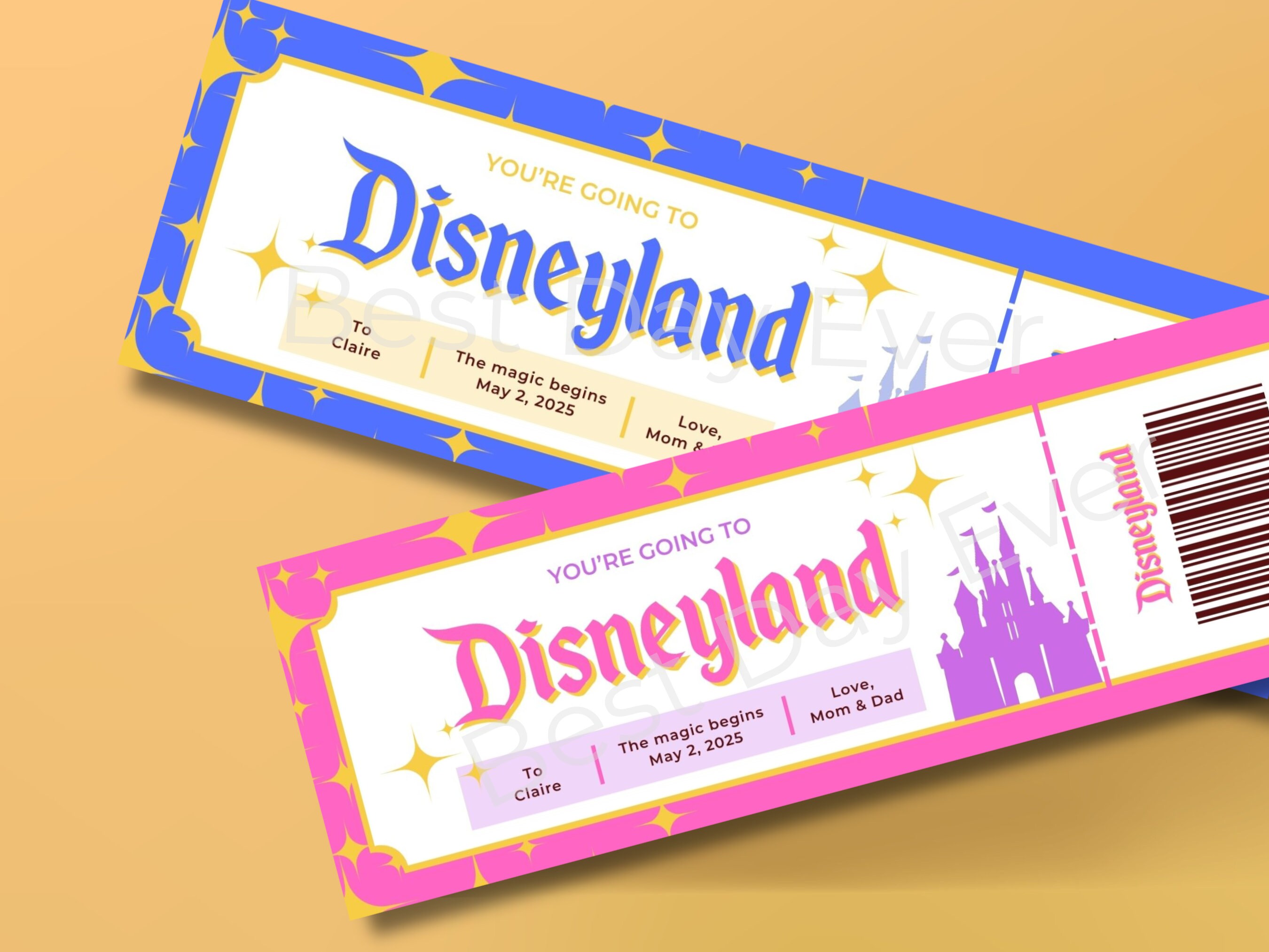 Disneyland Editable Ticket, DL Trip Reveal, Customizable Canva Template ...