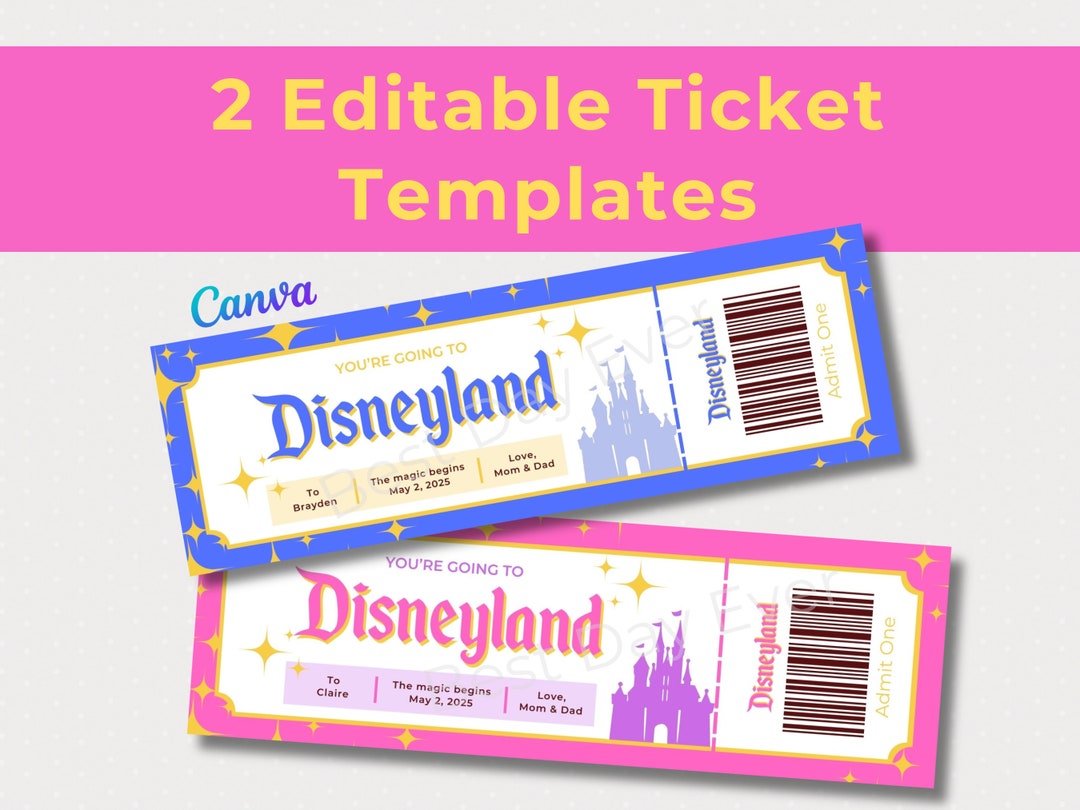 Disneyland Editable Ticket, DL Trip Reveal, Customizable Canva Template ...