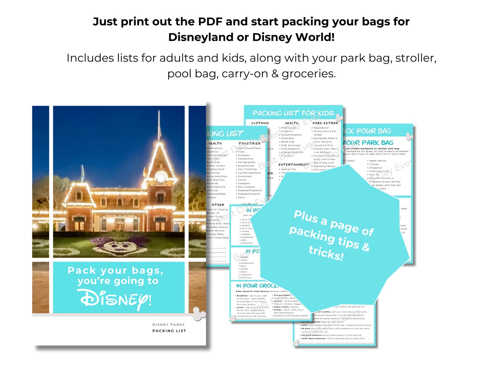 Packing List for WDW & Disneyland PDF, Family Vacation Planning, Kids ...
