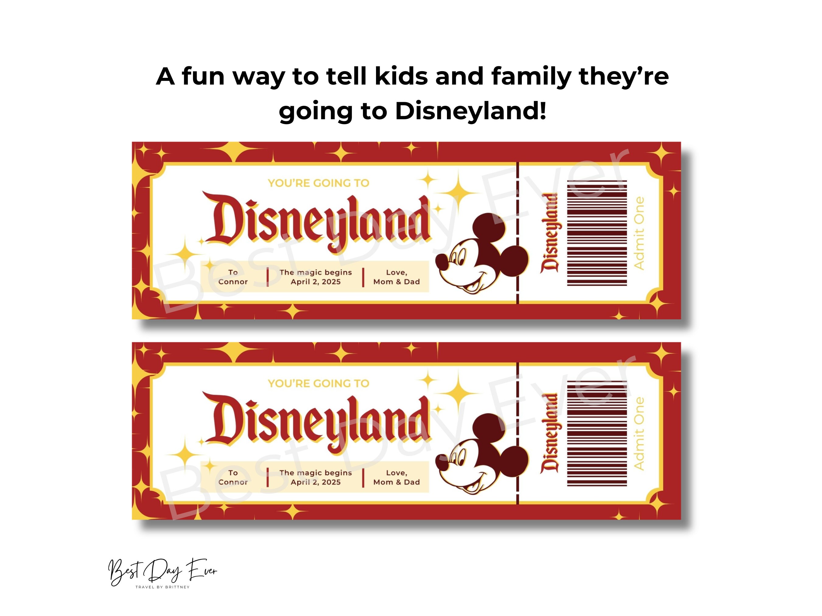 Editable Ticket for Disneyland, Reveal Trip to Kids, Surprise Family ...
