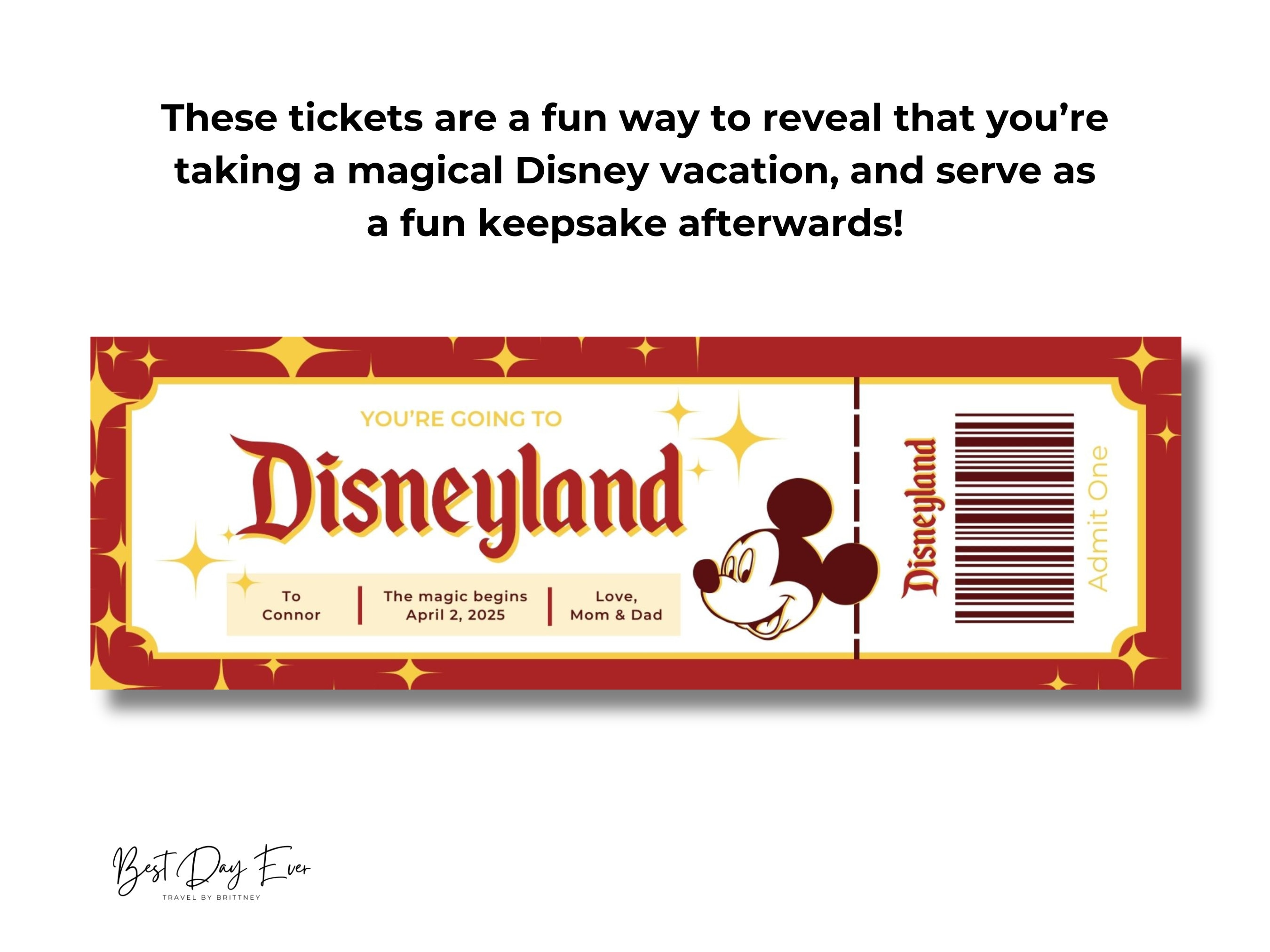 Editable Ticket for Disneyland, Reveal Trip to Kids, Surprise Family ...