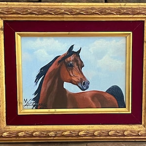 Framed Arabian Horse Painting by M. Leitzman - Vintage Equine Art