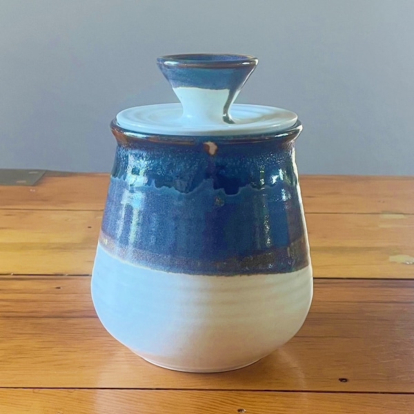 Handmade Pottery Drip Glaze Jar with Lid - Kitchen Essentials - Excellent Condition