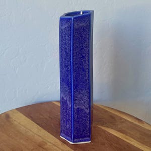 Blue Wavy Glazed Cylinder Vase - Unique Home Decor - MCM Style