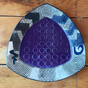 Geometric Pottery Serving Platter: Post Modern Decorative Plate by Anne Schiesel