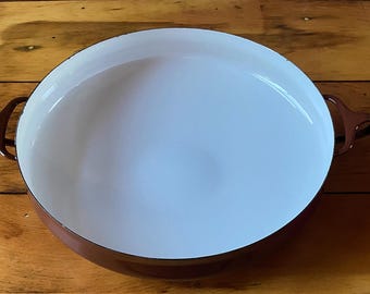 Vintage Dansk Kobenstyle Brown Enamel Paella Pan - Mid-Century Modern Casserole