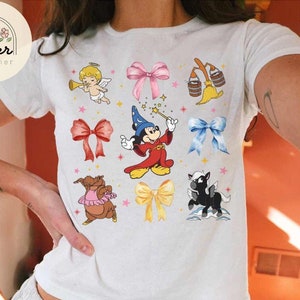 Coquette bows Disney Fantasia Baby Tee, Mickey Sorcerer baby tee, Girly Aesthetic Baby tee, WDW Disneyland Girls trip Croptop womens T-shirt