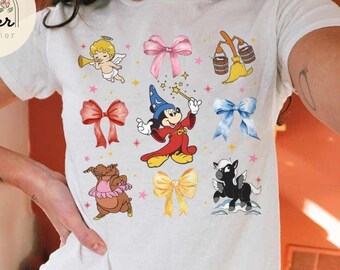 Coquette bows Disney Fantasia Baby Tee, Mickey Sorcerer baby tee, Girly Aesthetic Baby tee, WDW Disneyland Girls trip Croptop womens T-shirt