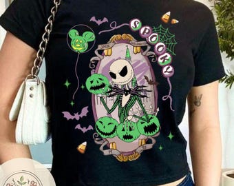 All Disney Characters Halloween shirt baby tee Croptop tank, Mickey Minnie Stitch Jack Skellington WDW Disneyland Halloween Girls trip shirt