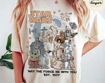 Vintage Disney Star Wars Shirt, Galaxy's Edge May the Force be with you Est 1977, WDW Disneyland Family Trip 2024, Star Wars Birthday Trip