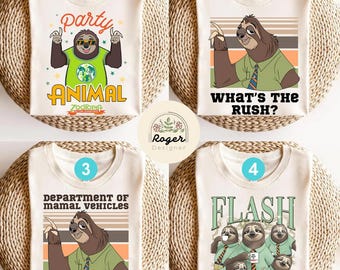 Disney Zootopia Flash Sloth Shirt, Zootopia 2 Movie Judy Hopps Nick Wilde Gary De'Snake Animal Group Matching, Zootopia Family Birthday Trip