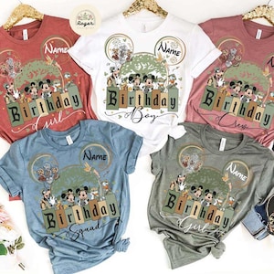 Chemises d'anniversaire personnalisées Mickey et ses amis Animal Kingdom, chemise Disney Birthday Safari 2024, t-shirt famille Disney, chemise familiale assortie
