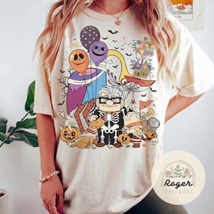 Personalized Disney Up Halloween shirt, Carl Russel Kevin Dug Skeleton Spooky season shirt, Up balloon house Halloween costume sweatshirt