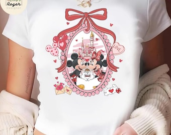 Coquette bow Disney Mickey Minnie Valentine Baby tee, Disney couple WDW Disneyland sweethearts nite Croptop Baby Tee womens T-shirt