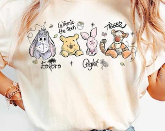Retro Disney Winnie The Pooh Sketch Signature Shirt, Hundred Acre Wood Pooh Bear and Friends Disney Girl Trip Shirt, Piglet Tigger Eeyore