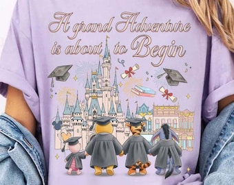 A grand adventure í about to begin Winnie the Pooh Disney Graduation Shirt, From The Tassel To The Castle Senior Class of 2026 Gift T-shirt