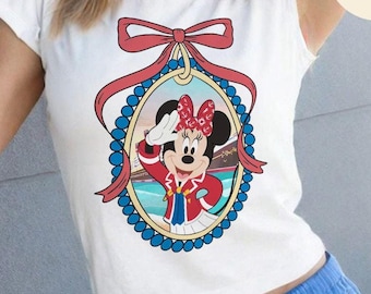 Coquette Bow Mickey and Friends Disney Cruise Baby Tee, All Characters Disney Cruise Shirt, Family Cruise, Disney Girl Trip Women Croptop